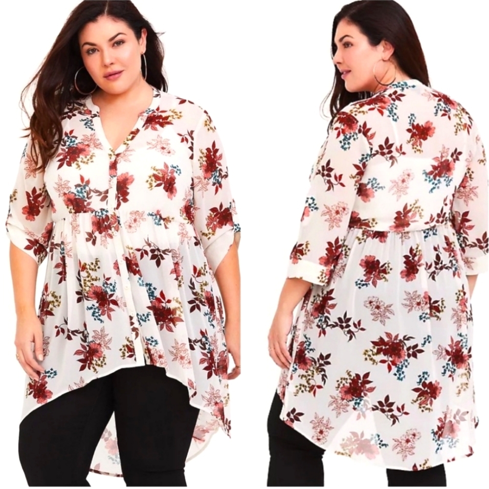 TORRID Floral Cottagecore Chiffon Top Fairy Boho Ethereal Size‎ 2X Whimsical